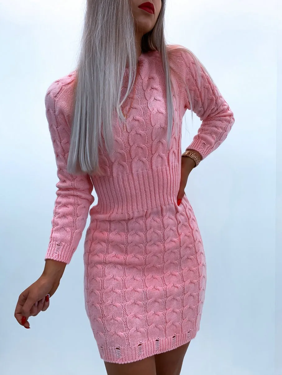 Long Sleeve Crew Neck Sweater Bodycon Dress