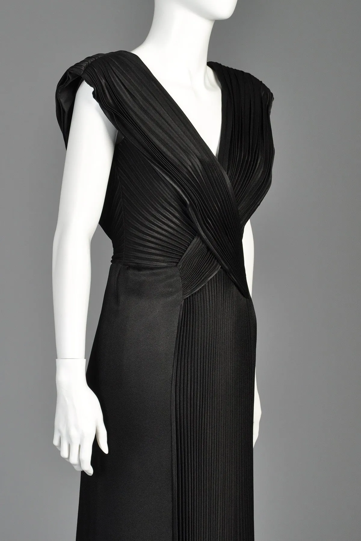 Loris Azzaro Crystal Pleated Plunging Evening Gown