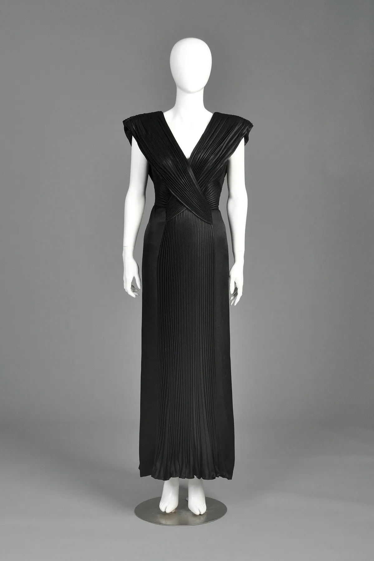 Loris Azzaro Crystal Pleated Plunging Evening Gown