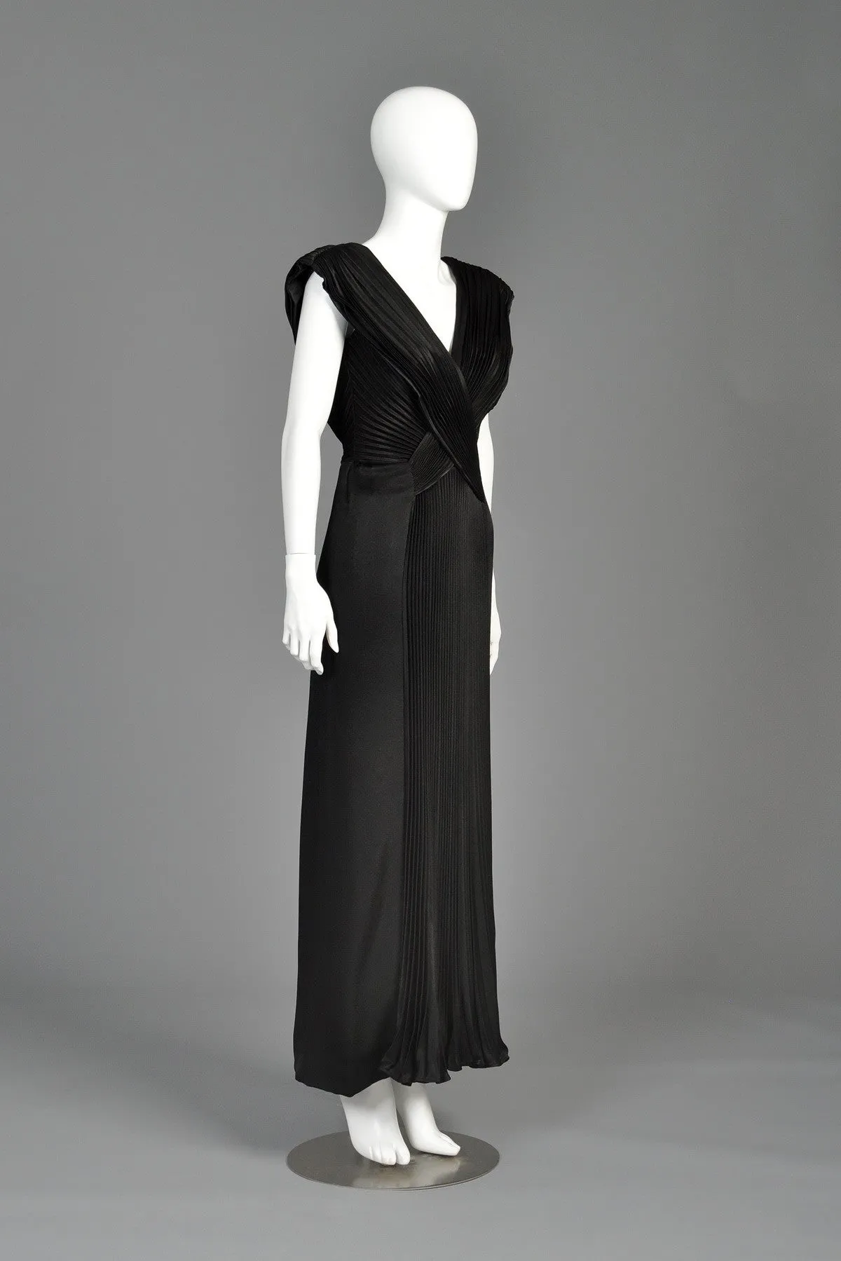 Loris Azzaro Crystal Pleated Plunging Evening Gown