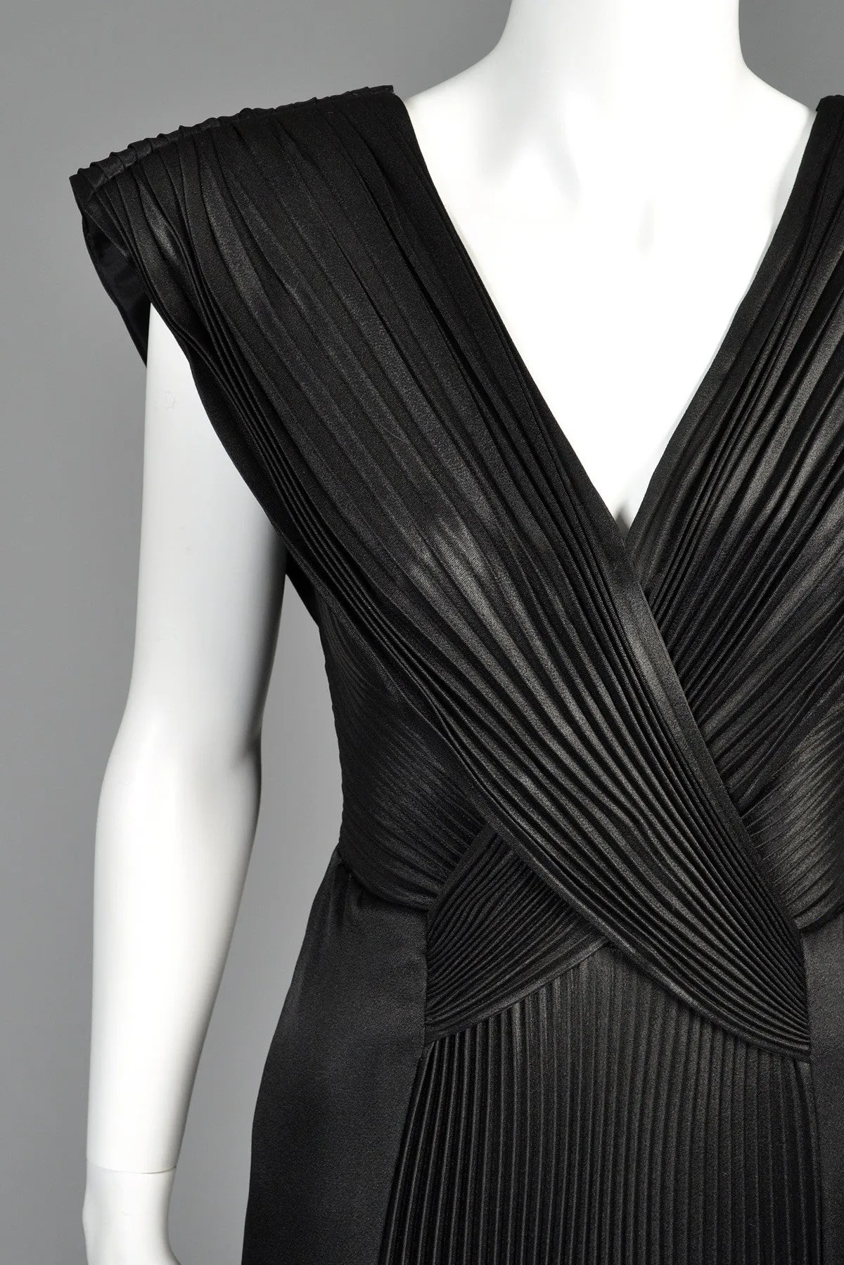 Loris Azzaro Crystal Pleated Plunging Evening Gown