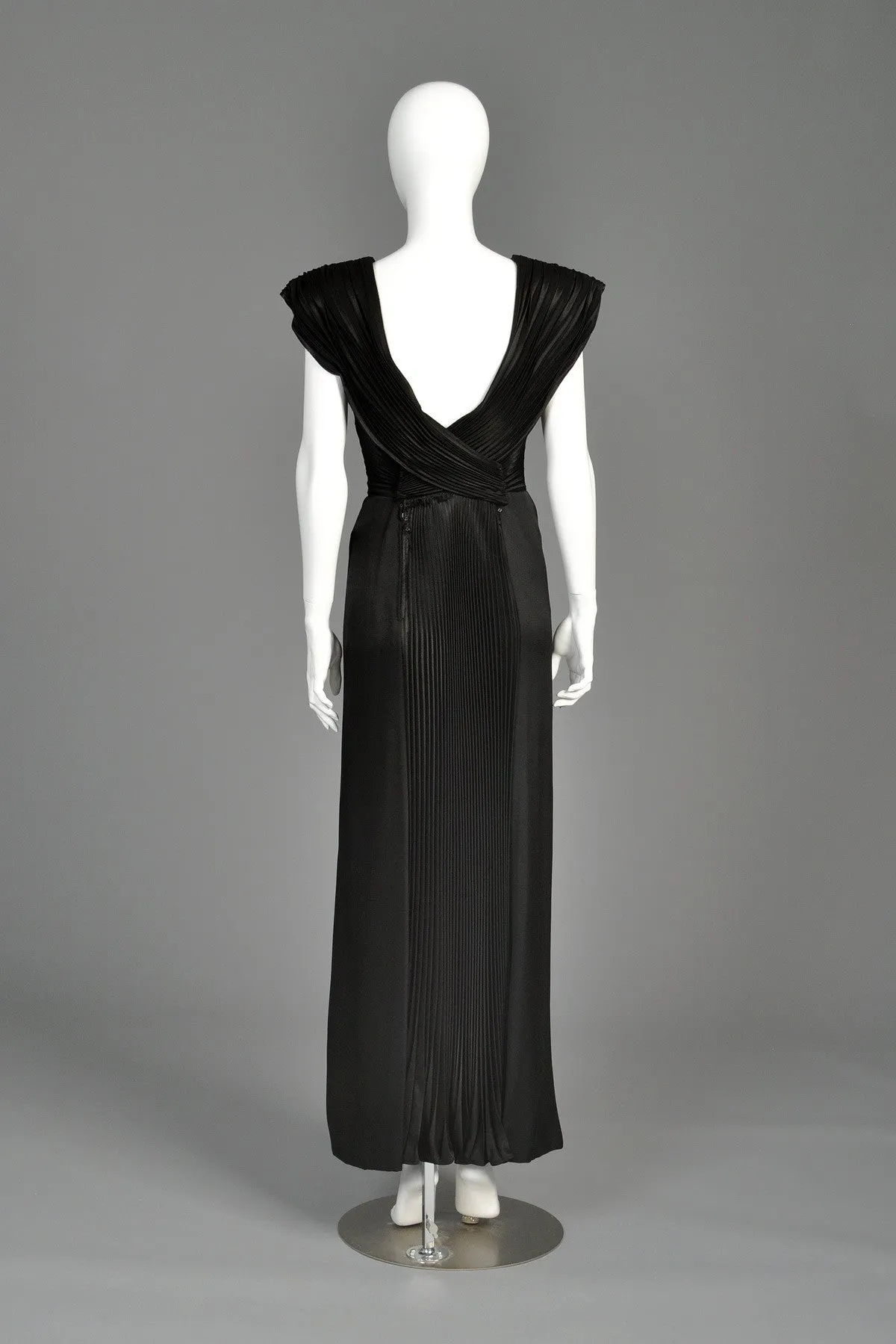 Loris Azzaro Crystal Pleated Plunging Evening Gown