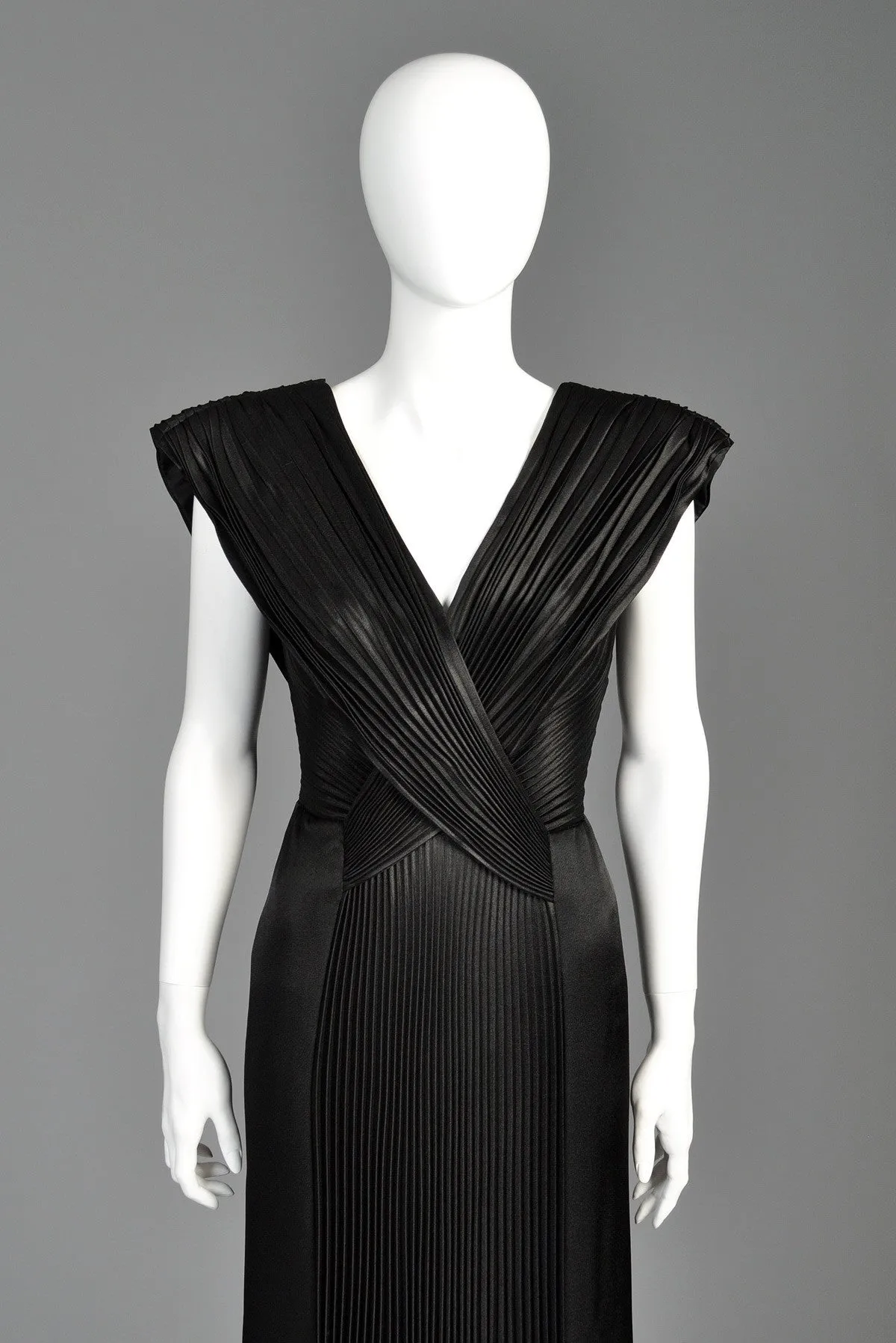 Loris Azzaro Crystal Pleated Plunging Evening Gown