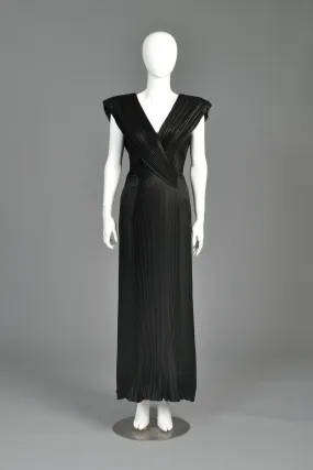 Loris Azzaro Crystal Pleated Plunging Evening Gown