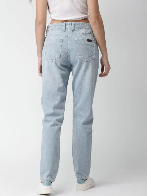 Mast & Harbour Women Blue Boyfriend Fit Mid-Rise Low Distress Stretchable Jeans