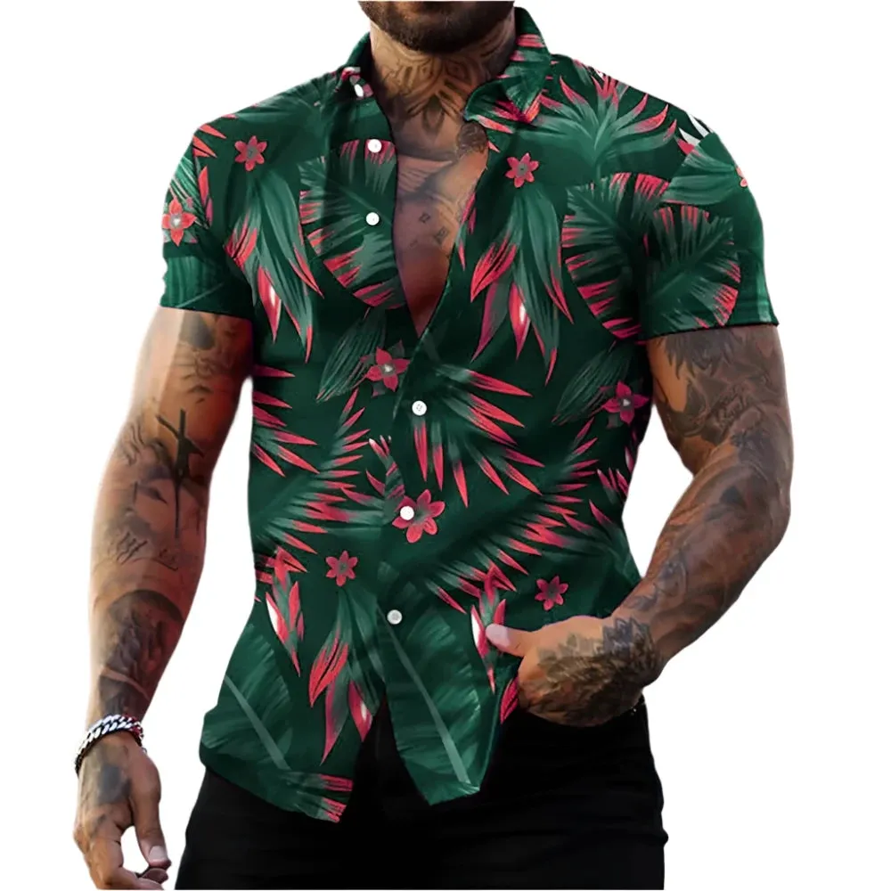 Men's Casual Hawaiian Plant Printed Shirt – 3D Short Sleeve Summer Beach Top
