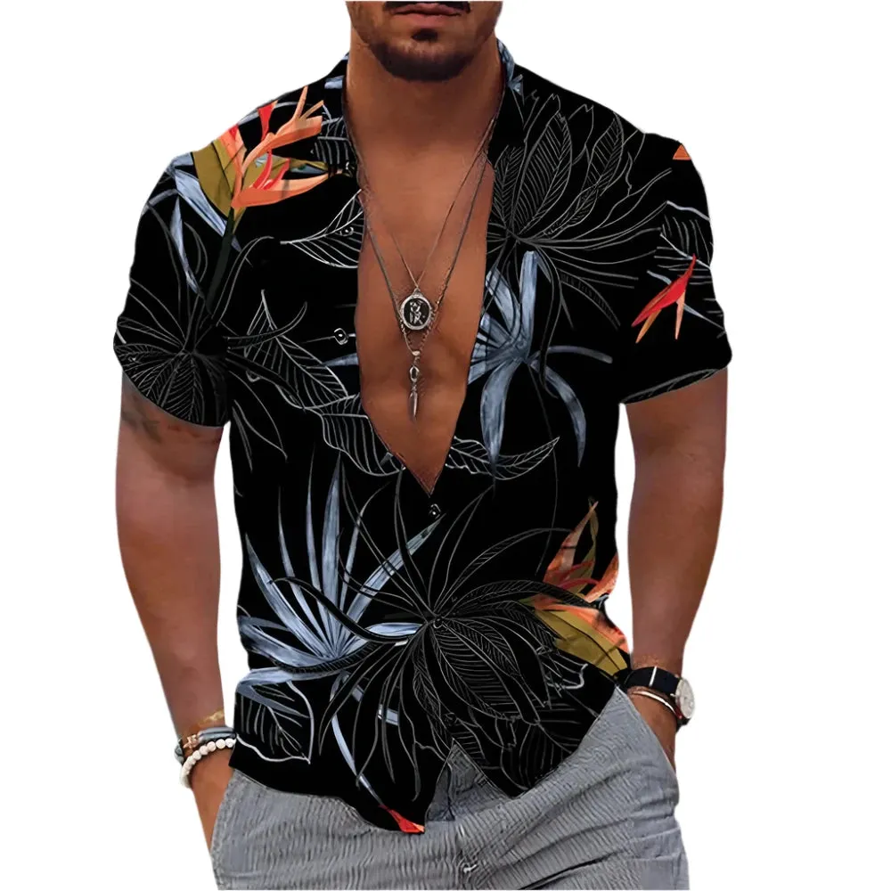 Men's Casual Hawaiian Plant Printed Shirt – 3D Short Sleeve Summer Beach Top