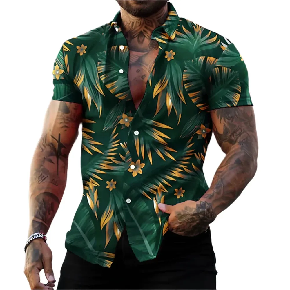Men's Casual Hawaiian Plant Printed Shirt – 3D Short Sleeve Summer Beach Top