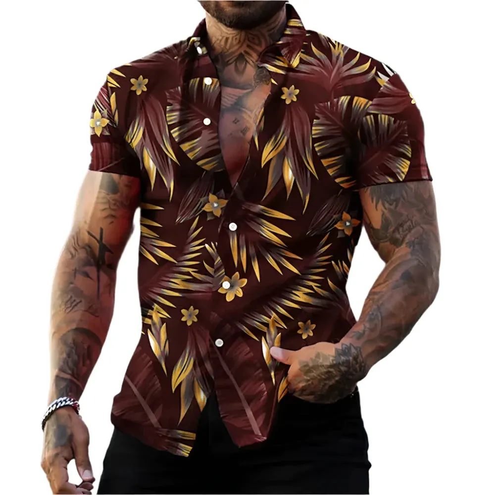Men's Casual Hawaiian Plant Printed Shirt – 3D Short Sleeve Summer Beach Top