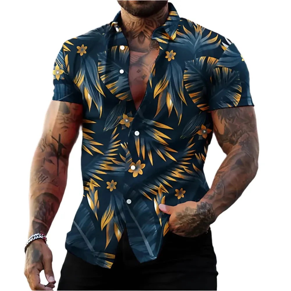 Men's Casual Hawaiian Plant Printed Shirt – 3D Short Sleeve Summer Beach Top