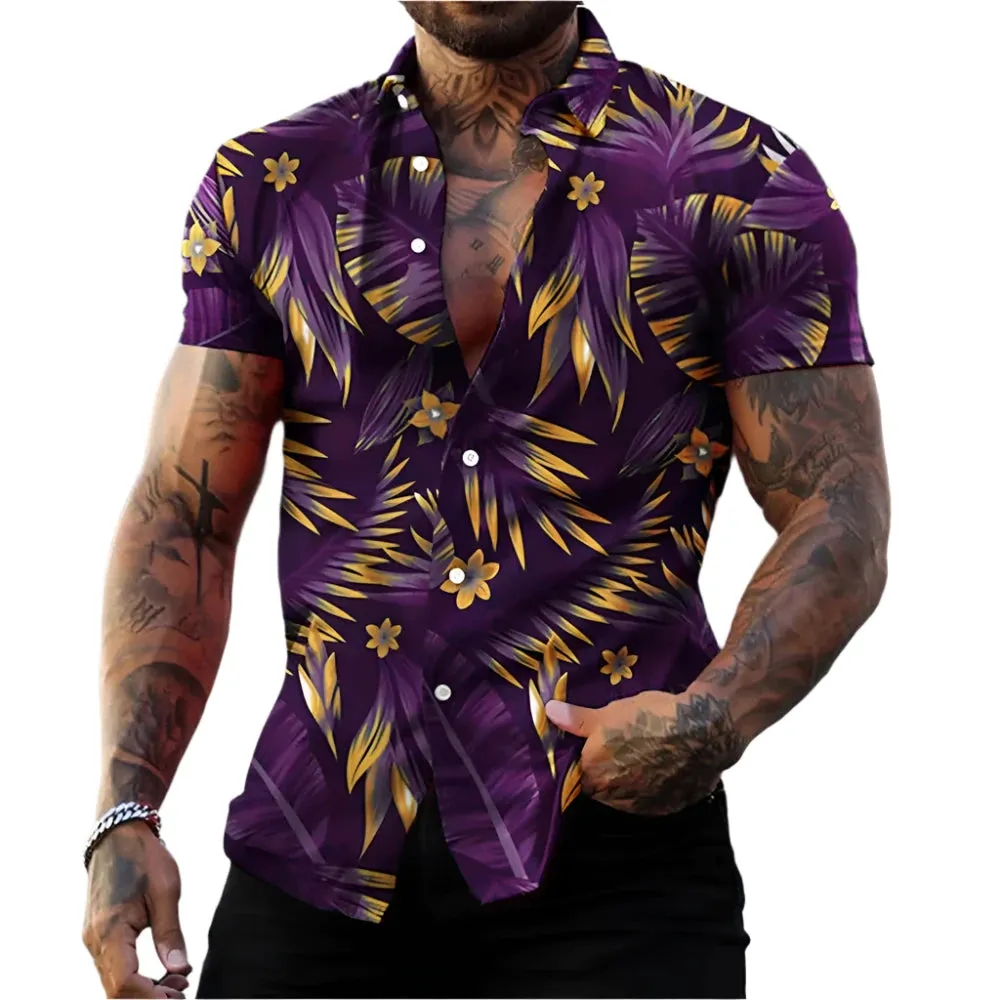 Men's Casual Hawaiian Plant Printed Shirt – 3D Short Sleeve Summer Beach Top