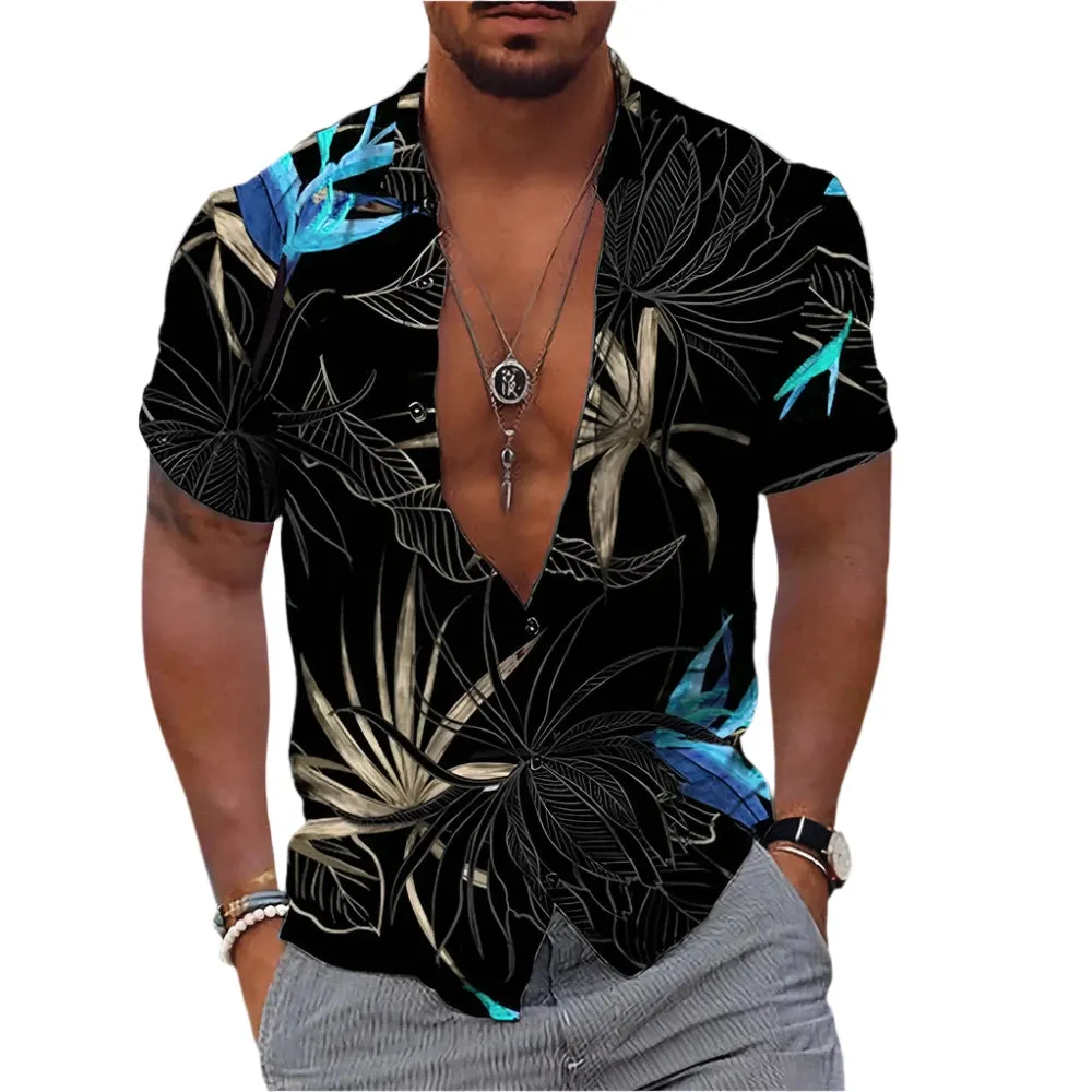 Men's Casual Hawaiian Plant Printed Shirt – 3D Short Sleeve Summer Beach Top