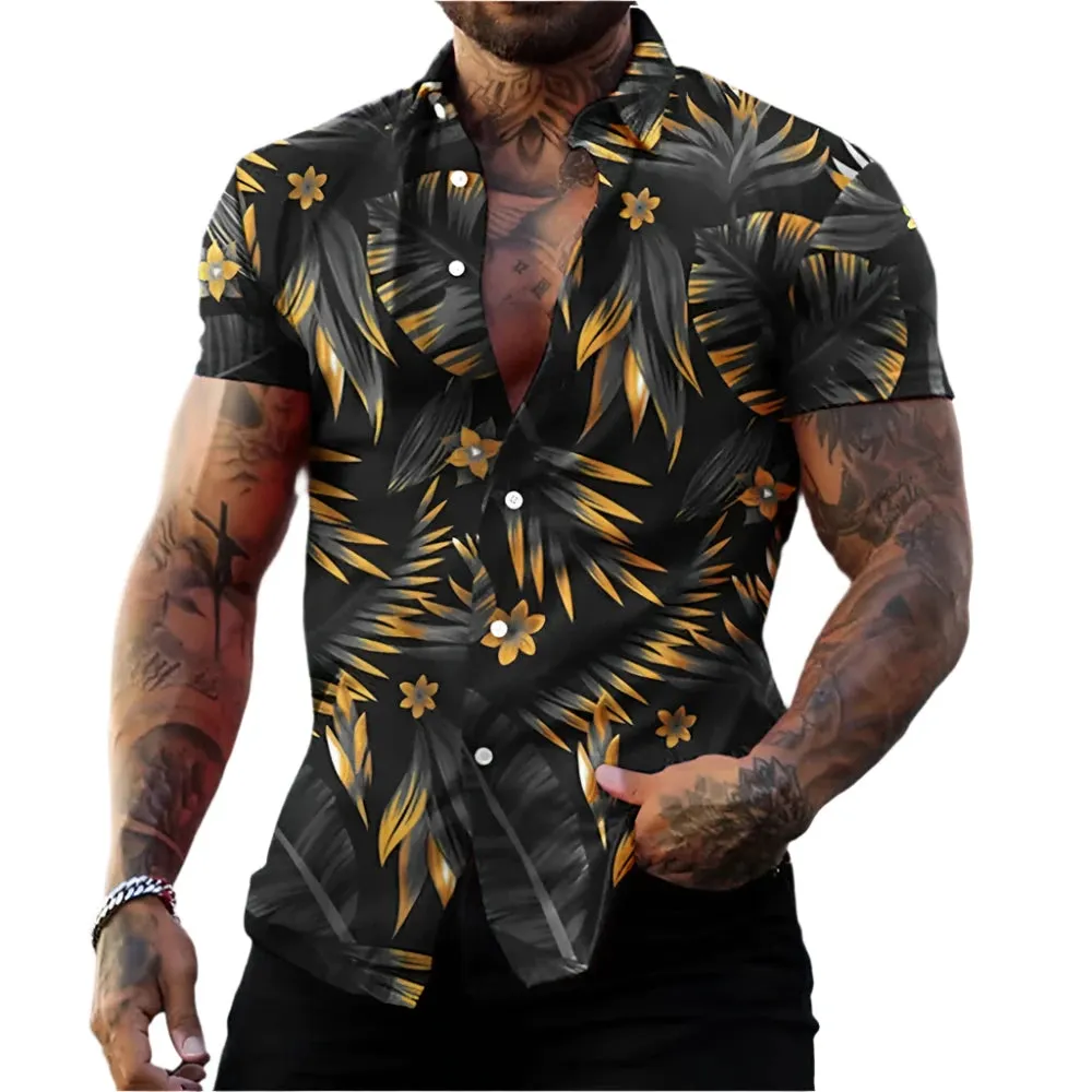 Men's Casual Hawaiian Plant Printed Shirt – 3D Short Sleeve Summer Beach Top
