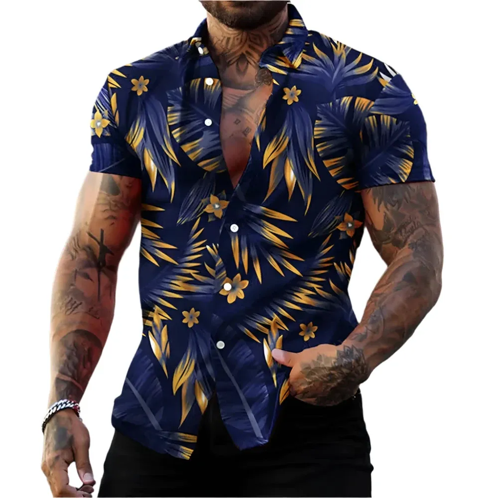 Men's Casual Hawaiian Plant Printed Shirt – 3D Short Sleeve Summer Beach Top