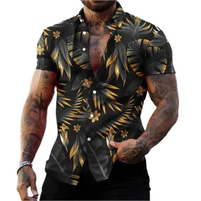 Men's Casual Hawaiian Plant Printed Shirt – 3D Short Sleeve Summer Beach Top