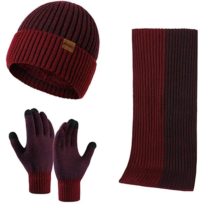 Men's Scarf and Beanie Hat Themal Gloves Set