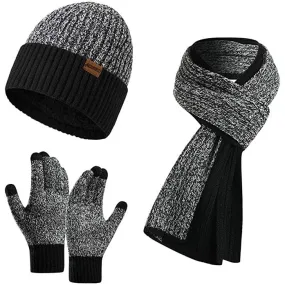 Men's Scarf and Beanie Hat Themal Gloves Set