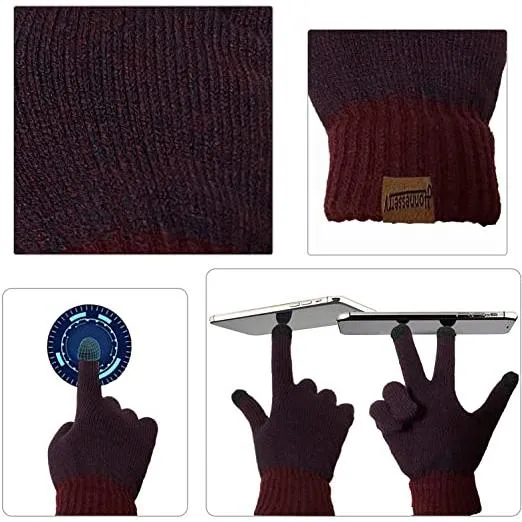 Men's Scarf and Beanie Hat Themal Gloves Set