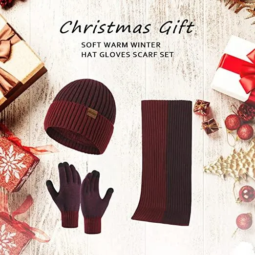 Men's Scarf and Beanie Hat Themal Gloves Set