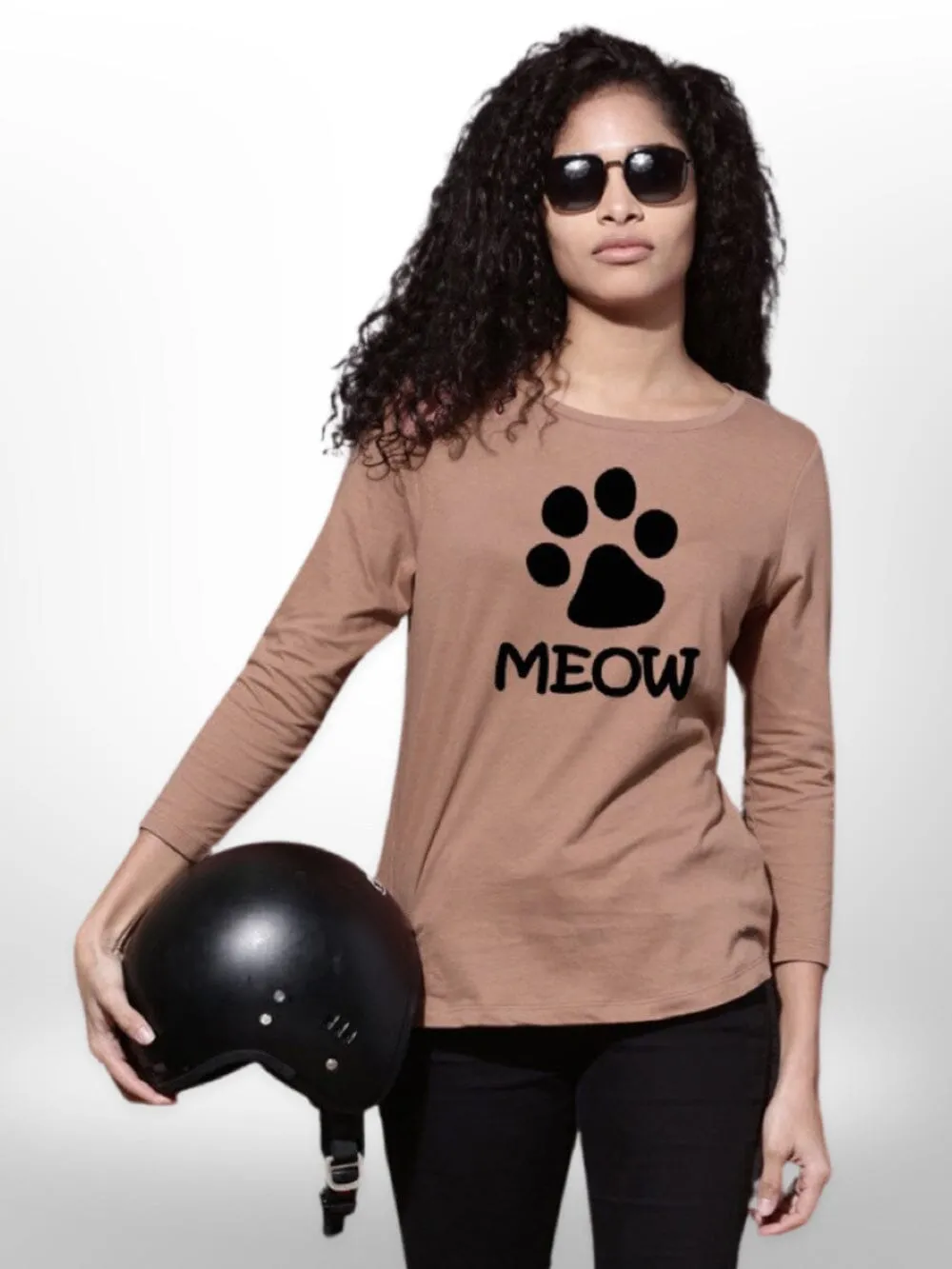 Meow Printed Ladies Four Quarter Sleeve T-shirt