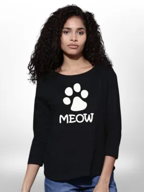Meow Printed Ladies Four Quarter Sleeve T-shirt