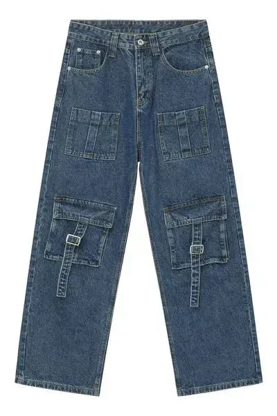 Mid Rise Men's Jeans with Cargo Pockets