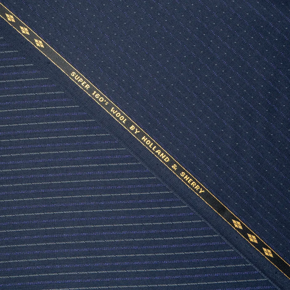 Navy Blue Spot Jacquard Super 160s Pure Wool