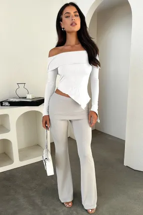 Off Shoulder Long Sleeve Irregular Hem Crop Top