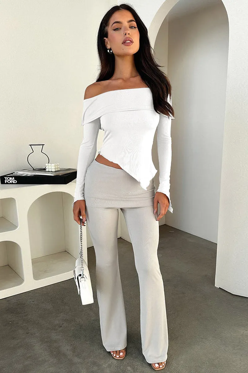 Off Shoulder Long Sleeve Irregular Hem Crop Top
