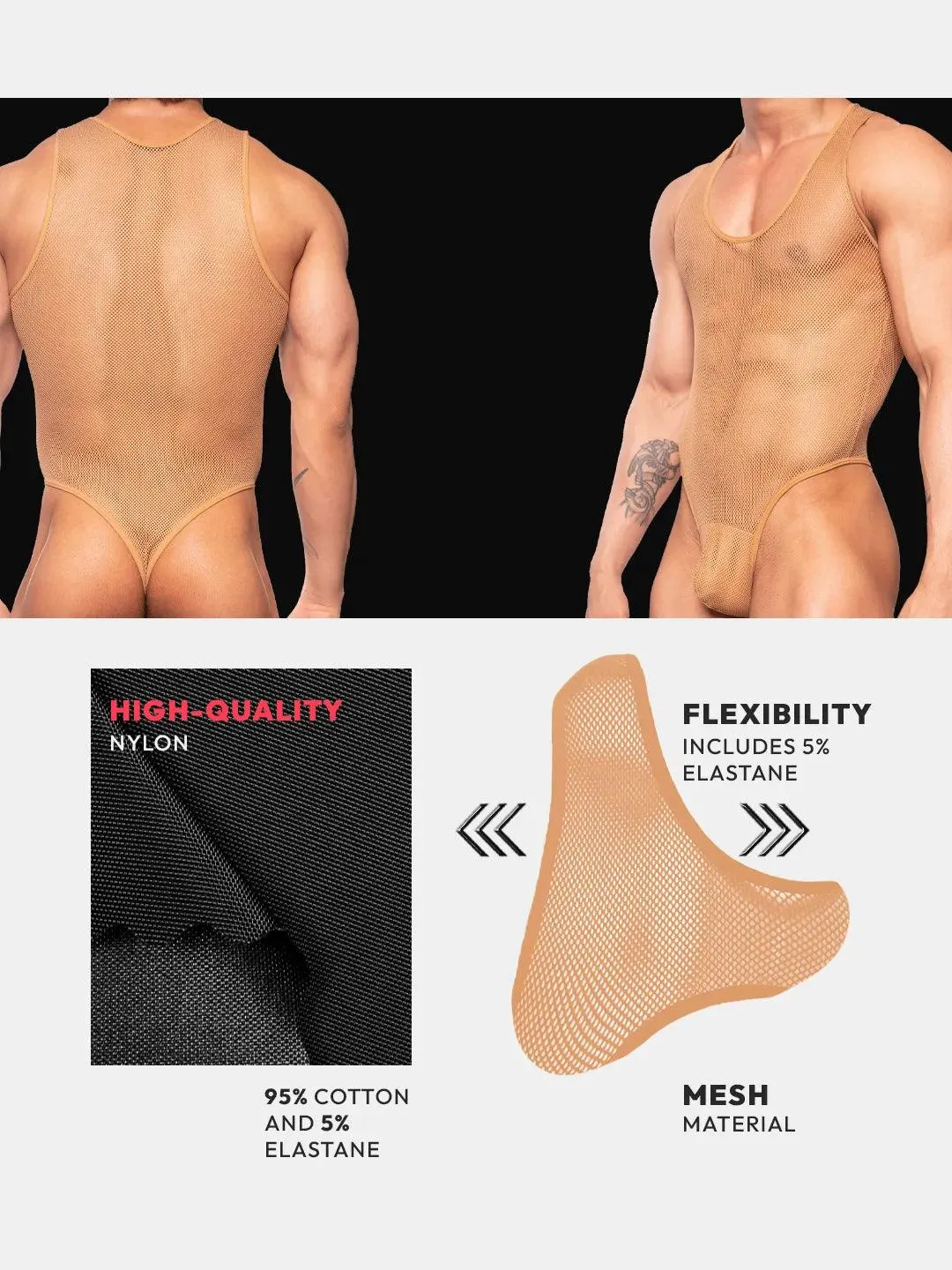 Party Mesh Bodysuit | Tan