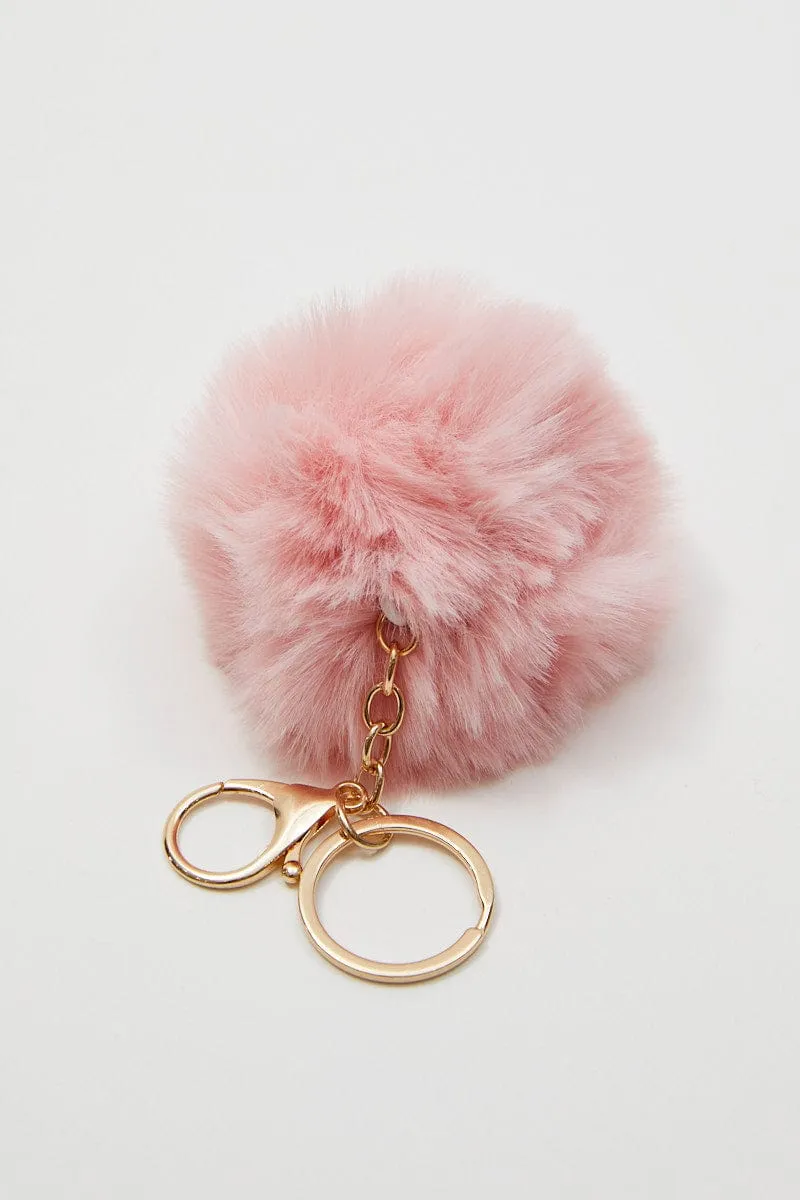 Pink Faux Fur Pom Pom Key Ring