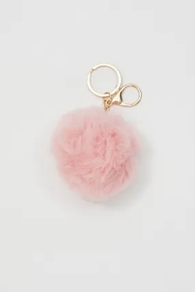 Pink Faux Fur Pom Pom Key Ring