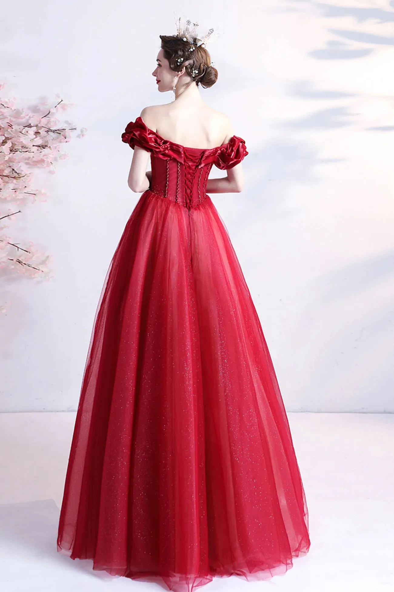 Pink Sweetheart with Beaded Tulle Prom Dresses, Pink Long Formal Dresses