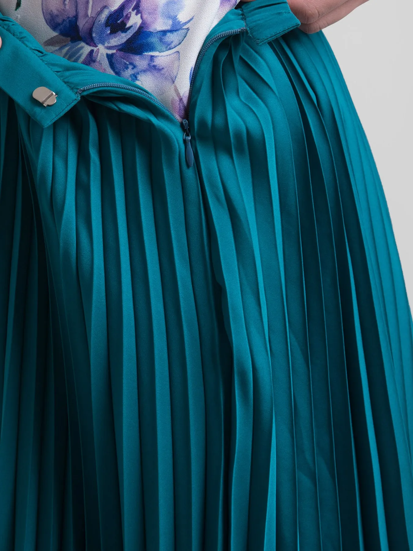 Pleated Flared Skirt - Peacock Blue