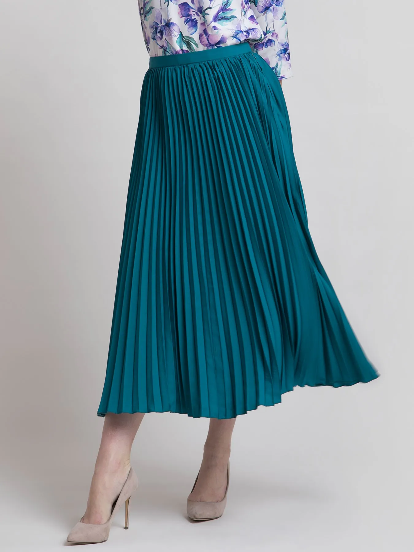 Pleated Flared Skirt - Peacock Blue