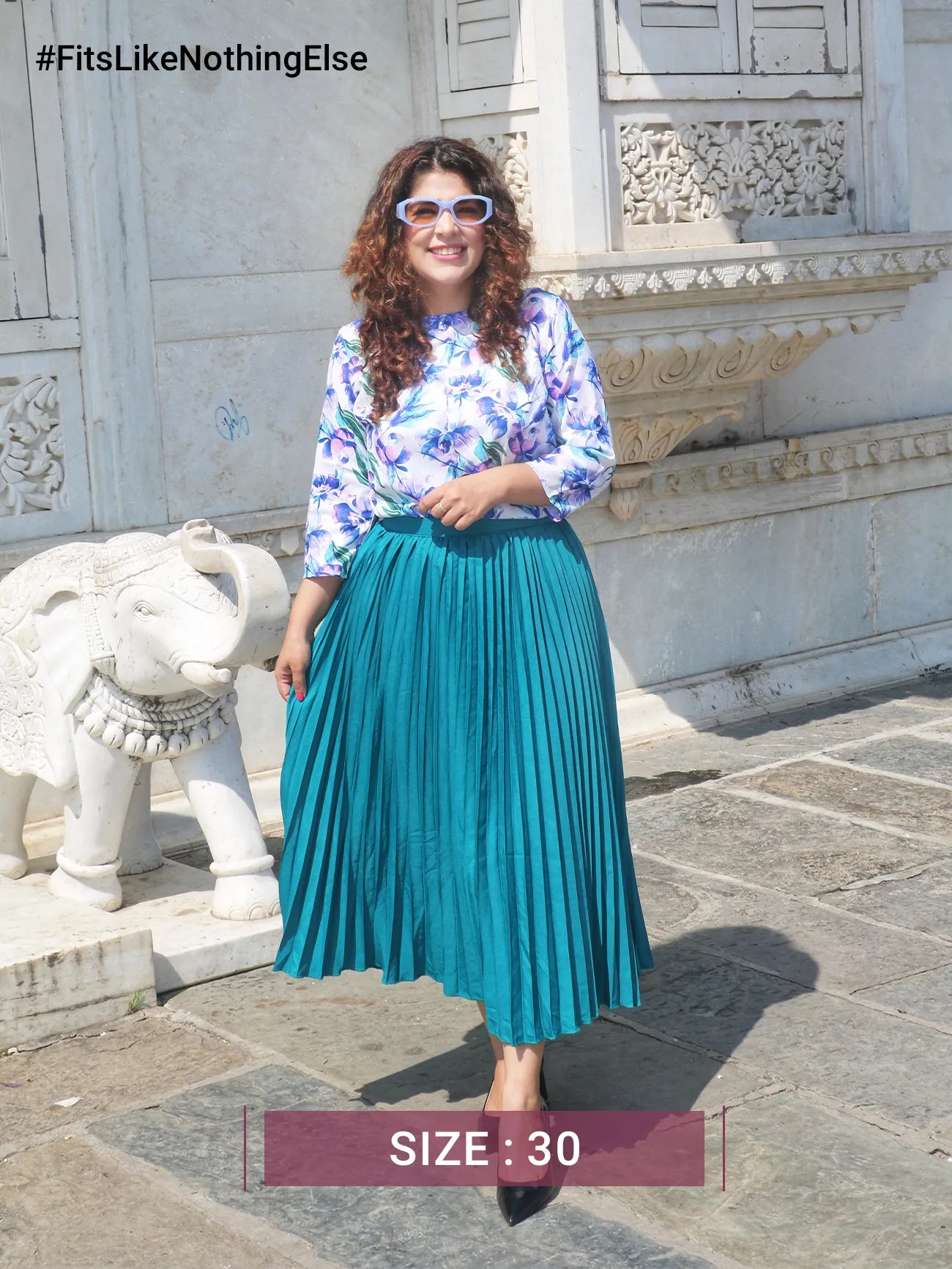 Pleated Flared Skirt - Peacock Blue