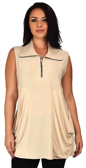 Plus Size Summer Sleeveless Tunic Shirt Top w/ Zipped Collar