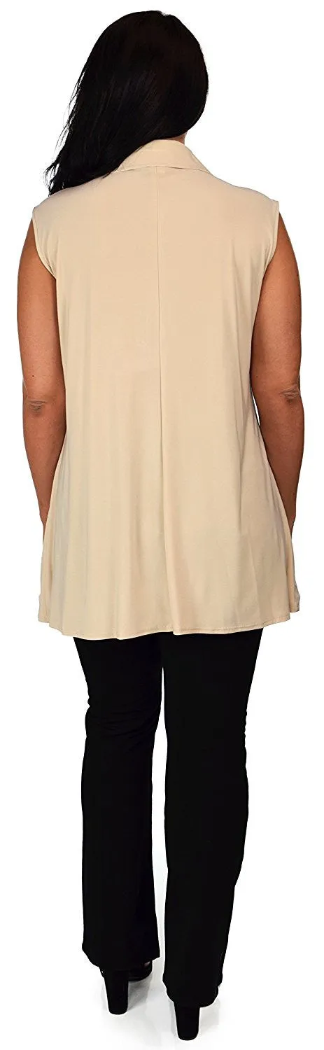 Plus Size Summer Sleeveless Tunic Shirt Top w/ Zipped Collar