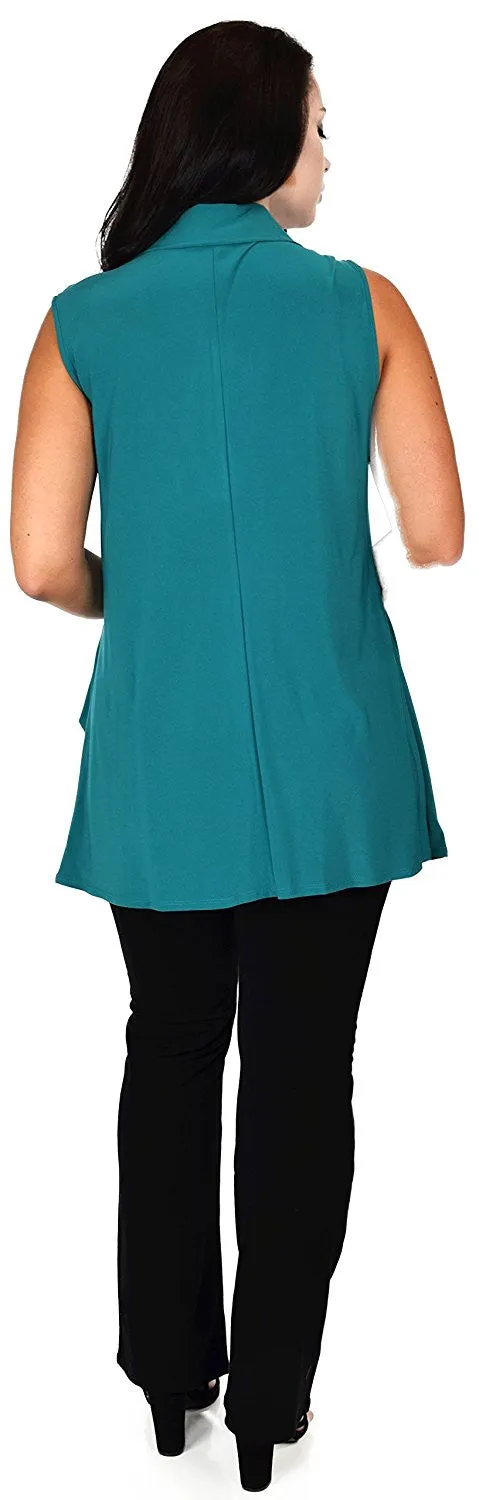 Plus Size Summer Sleeveless Tunic Shirt Top w/ Zipped Collar