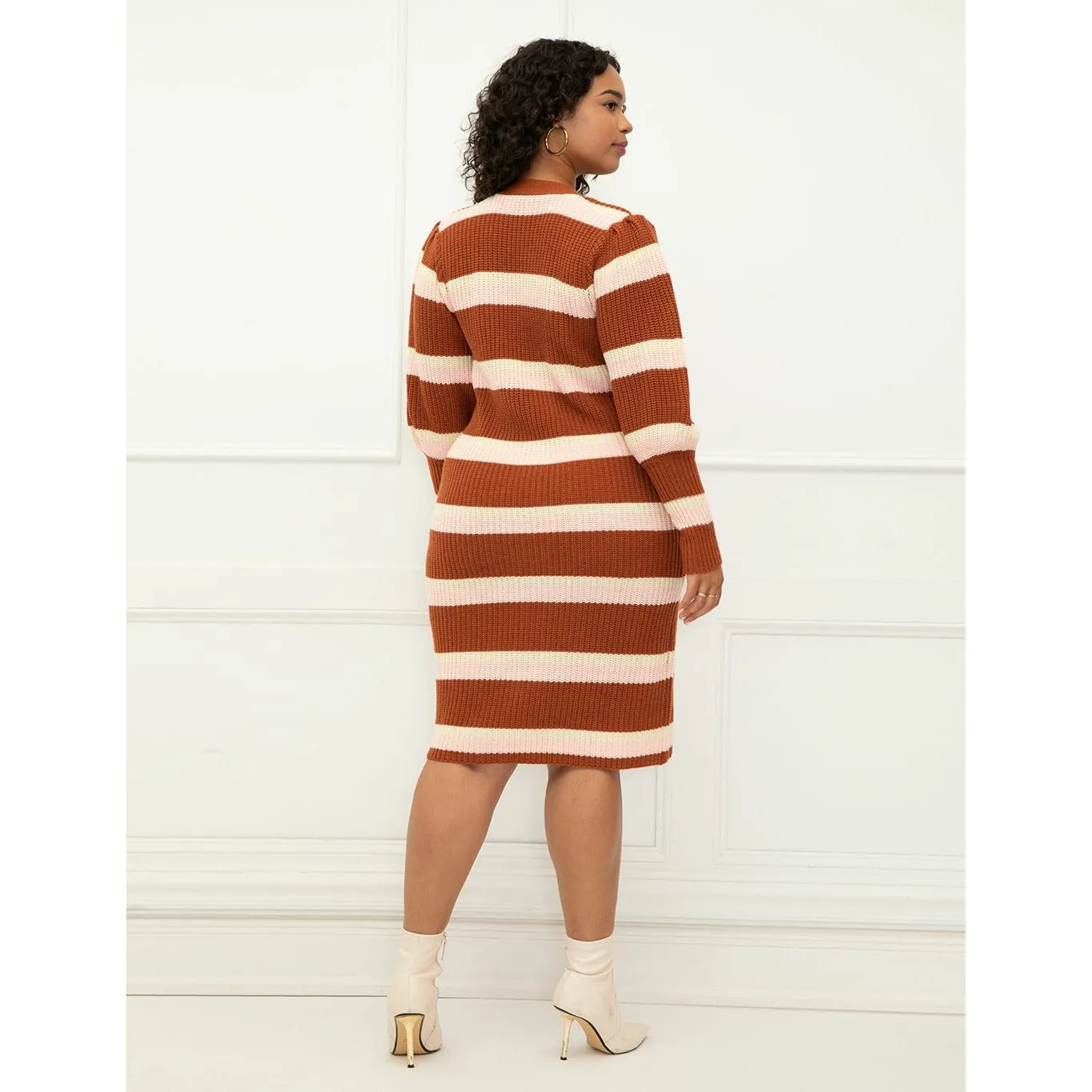 Puff Sleeve Cardigan Sweater Dress