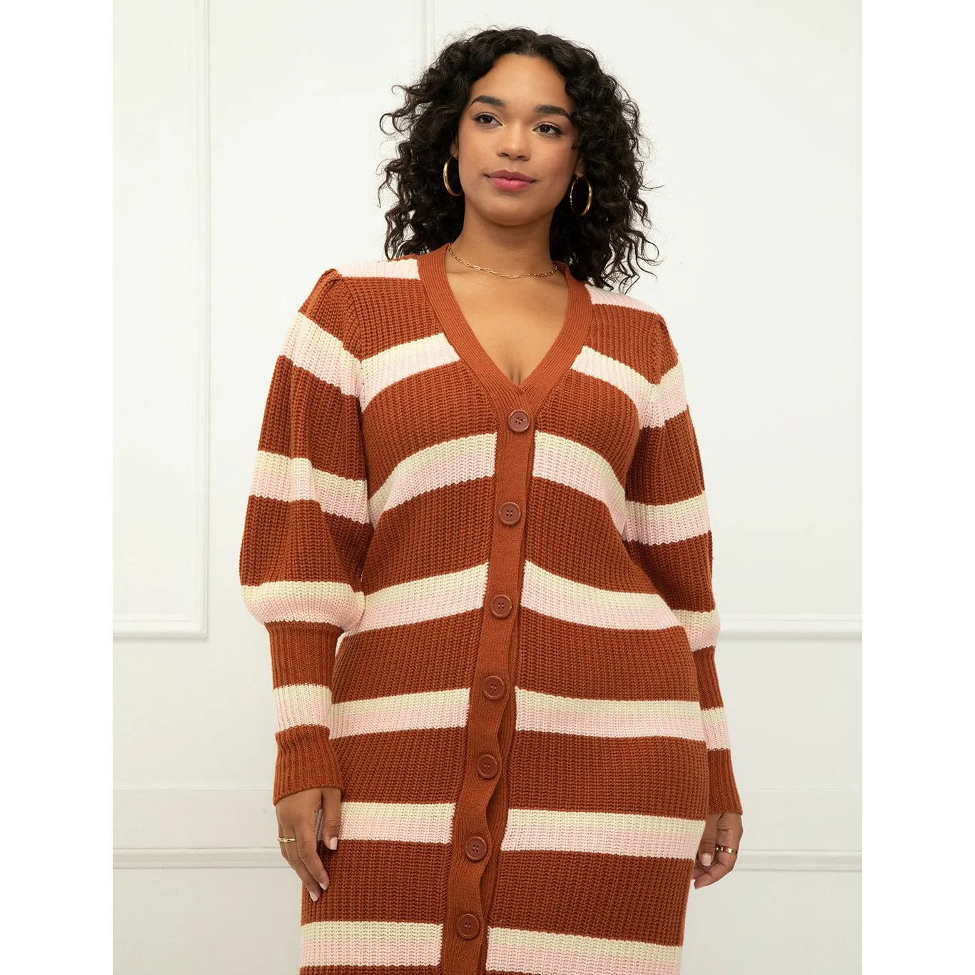 Puff Sleeve Cardigan Sweater Dress