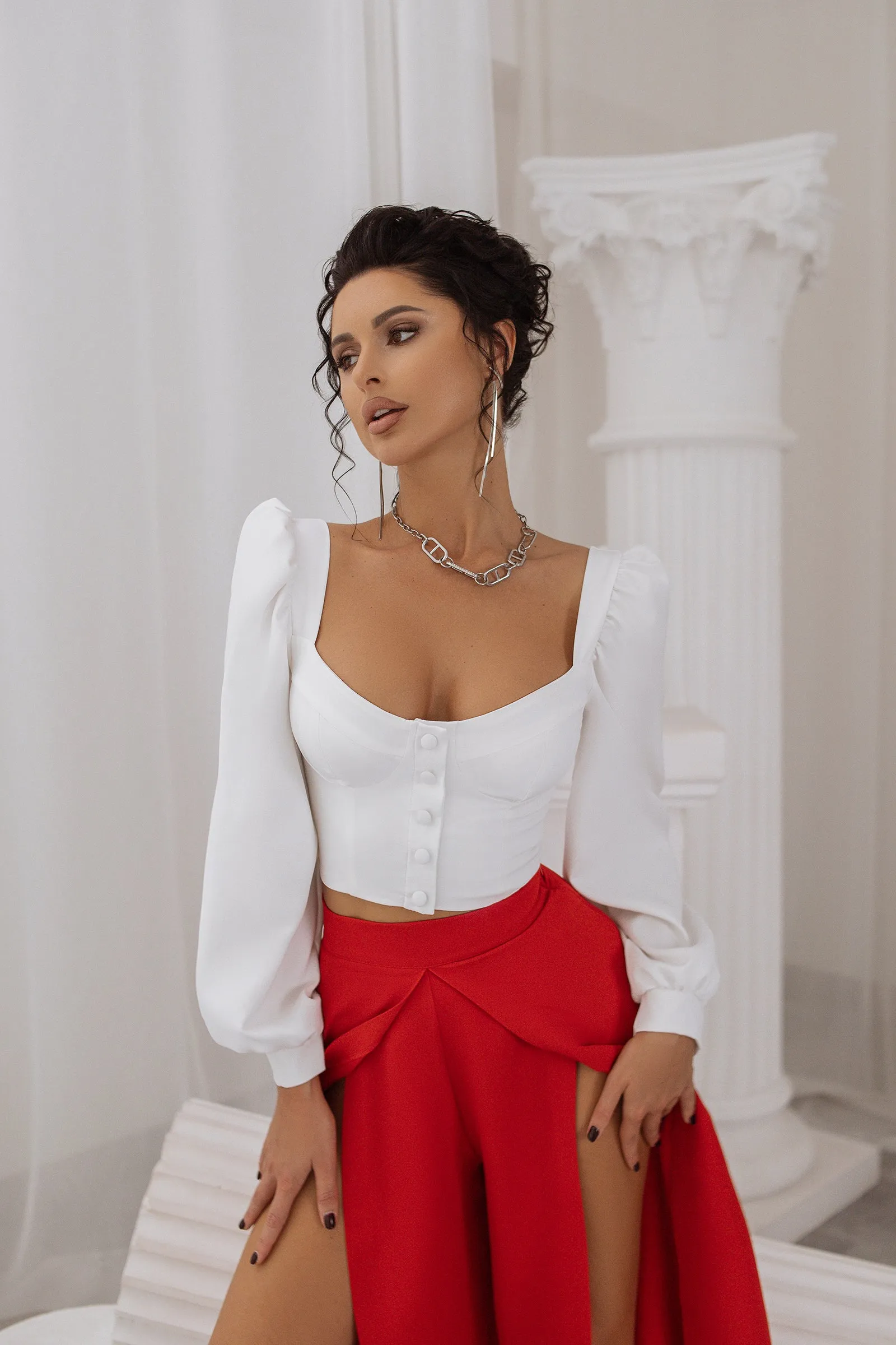 Red High Waist Slit Cuff Сulottes