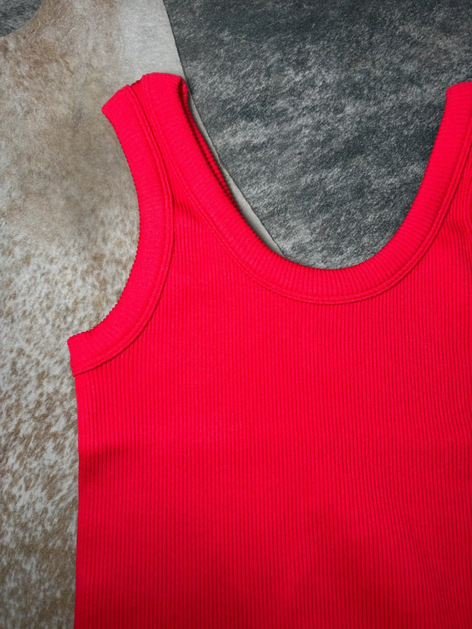 Red Thick Banded Ribbed Scoop Neck Tank Top Bodysuit
