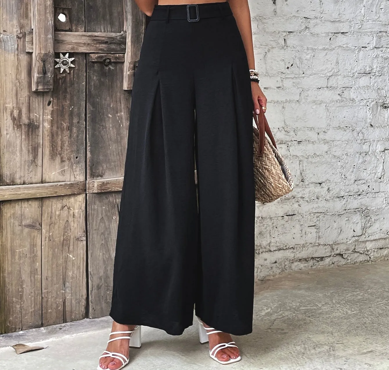 Ruched High Waist Wide Leg Pants