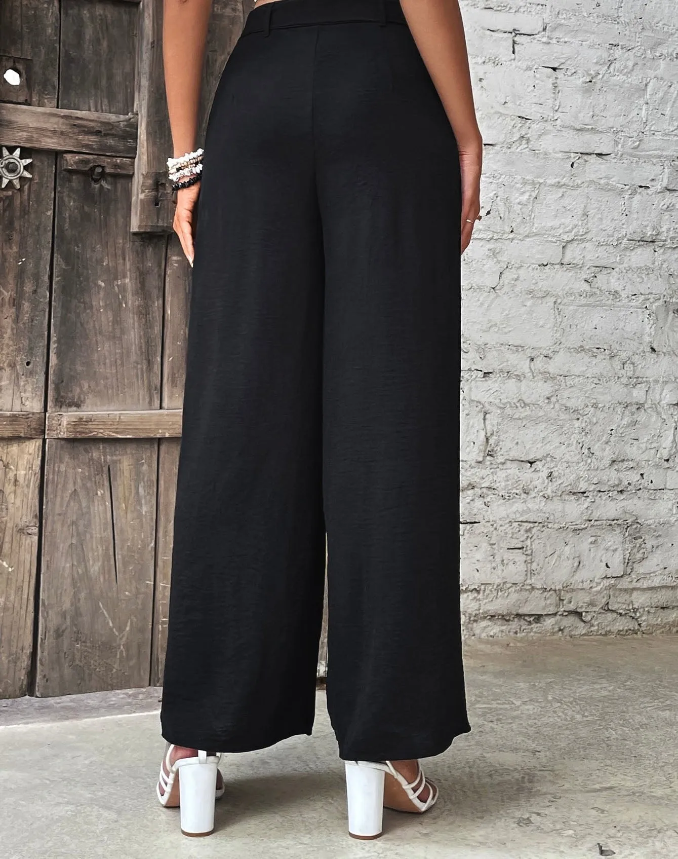 Ruched High Waist Wide Leg Pants