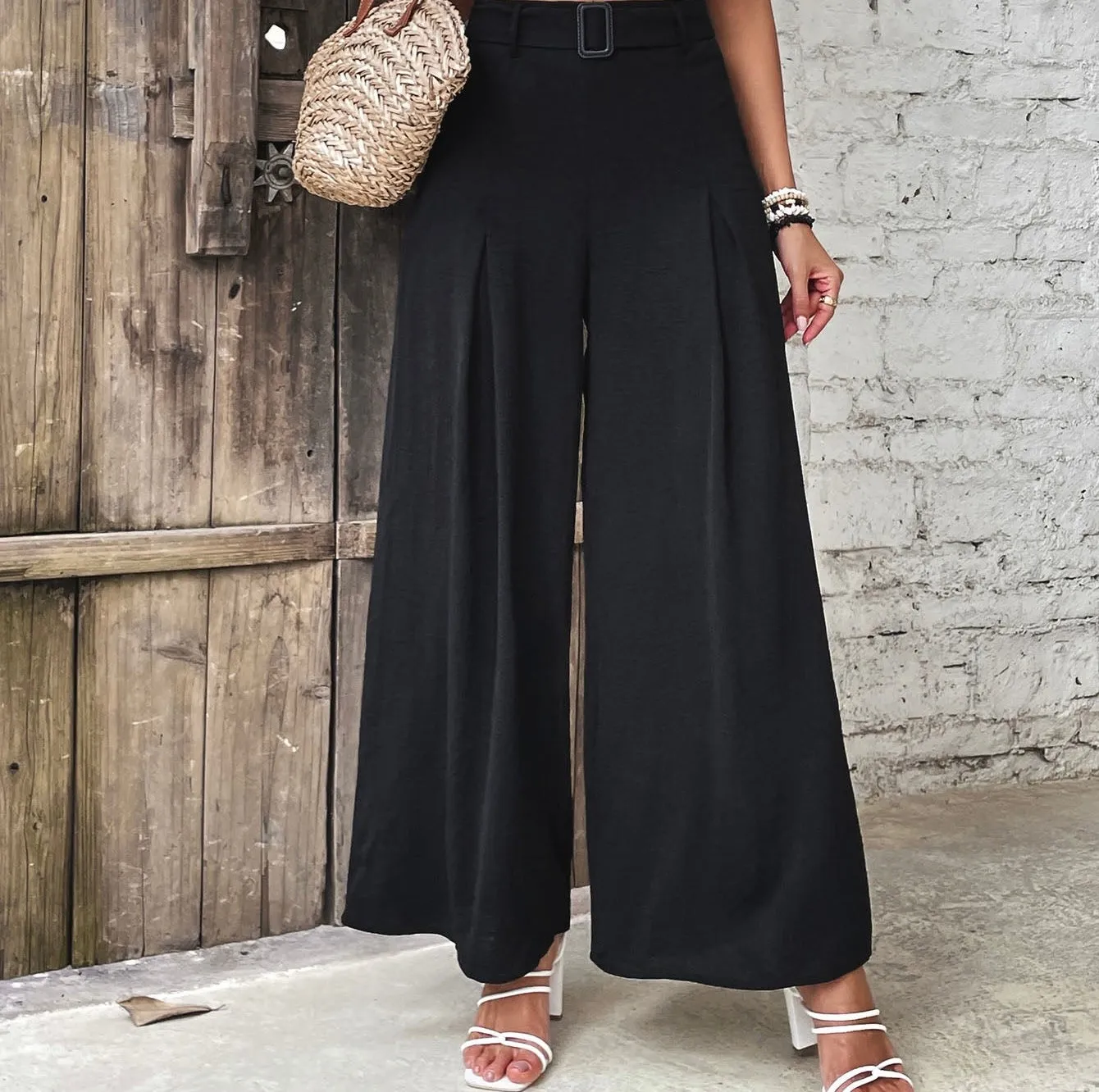 Ruched High Waist Wide Leg Pants