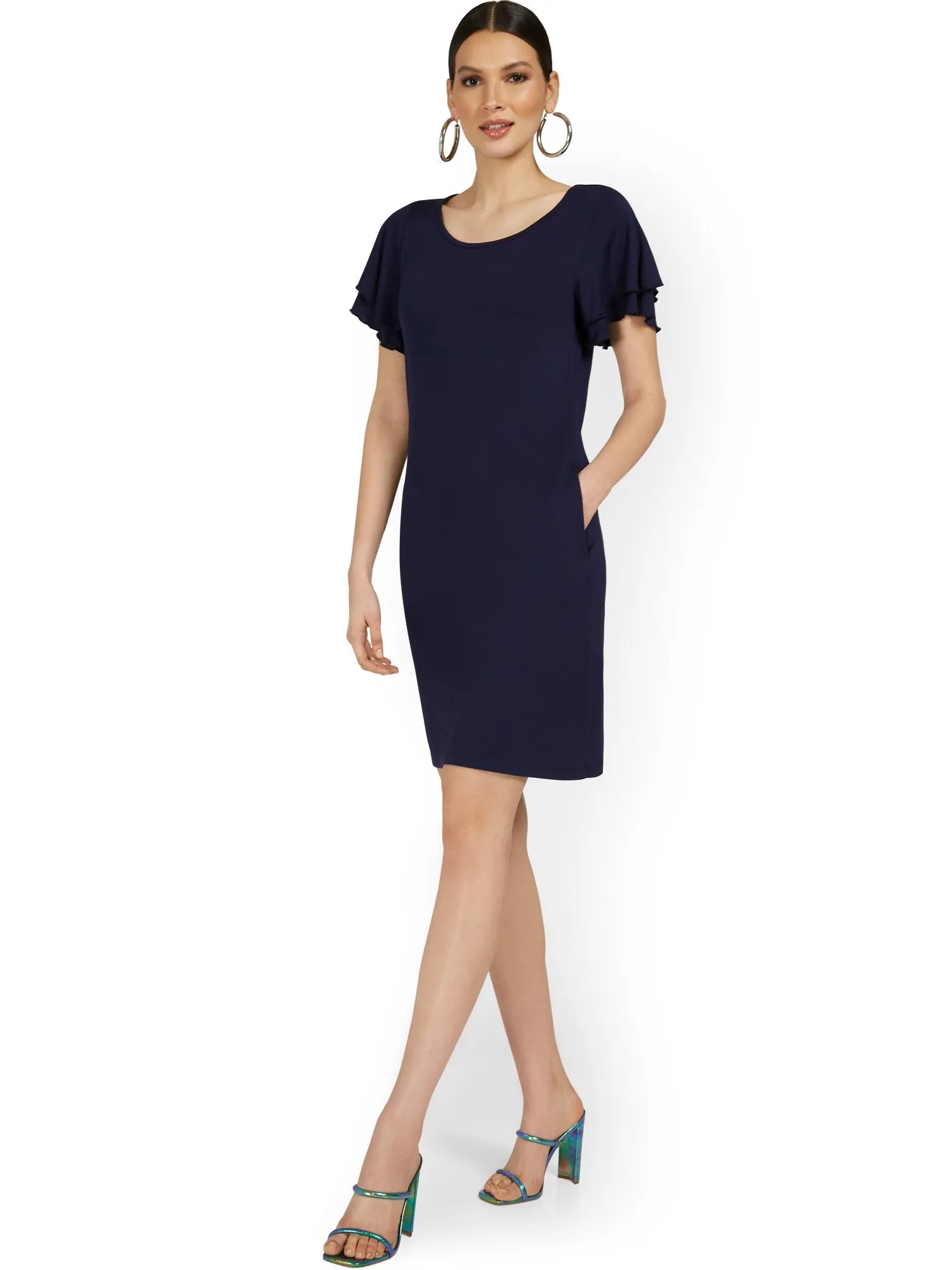 Ruffle-Sleeve Knit Dress