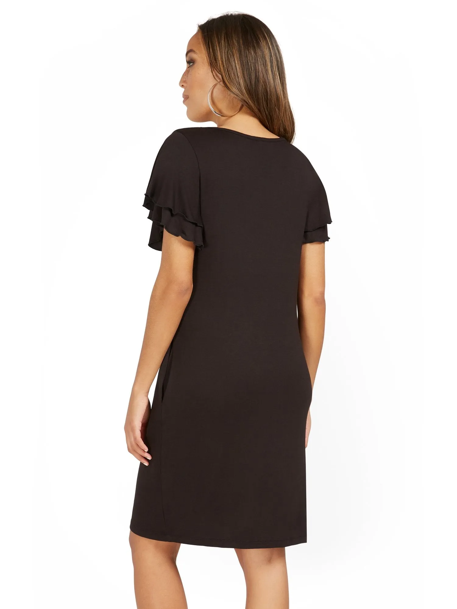 Ruffle-Sleeve Knit Dress