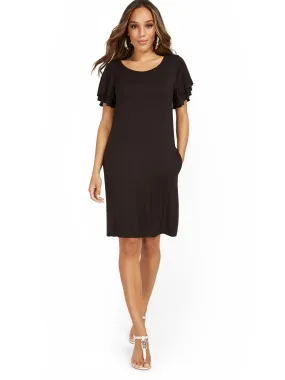 Ruffle-Sleeve Knit Dress