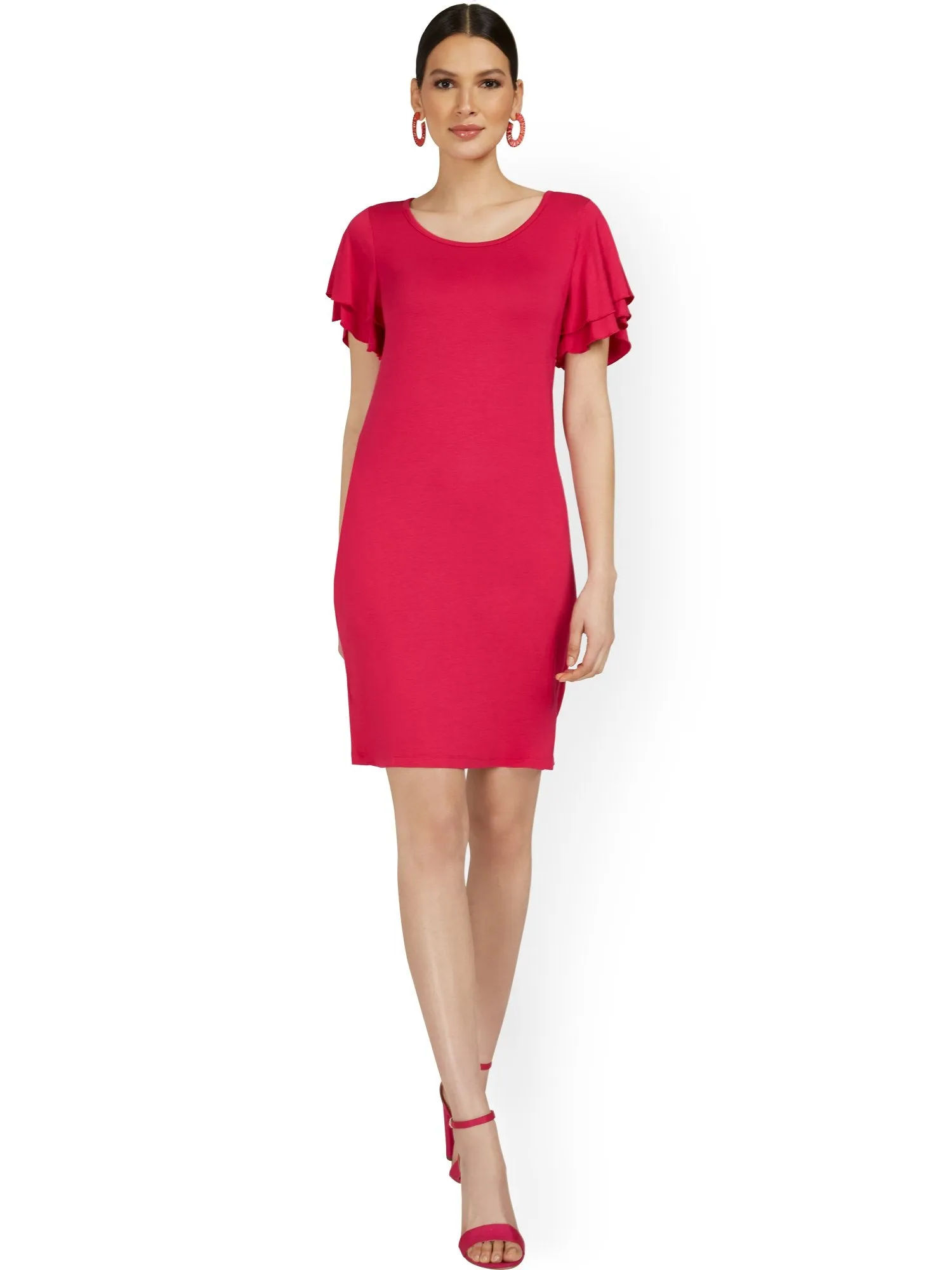 Ruffle-Sleeve Knit Dress